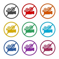Fototapeta premium No camera and video prohibition sign, color set