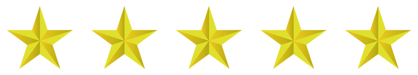 Obraz premium five or 5 stars rating. Five golden stars, realistic gold star set vector