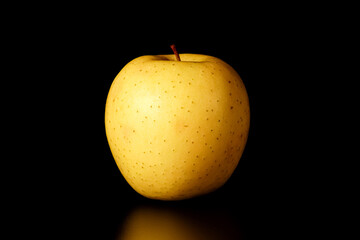 yellow Apple on a black background close-up.isolate