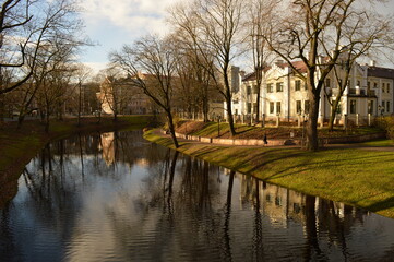 Stunning autumn landscape, colors and water reflections in Riga, Latvia