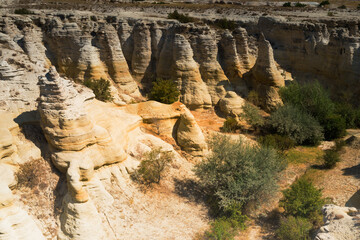 Beautiful view of  rock formations in the valley near the  Göreme, Cappadocia Turkey.