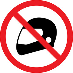 No helmet sign. Warning symbol indicates not to wear motorcycle helmets.