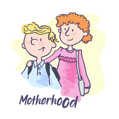 Mother and son clip art/ Back to school doodle