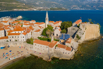 Budva. Montenegro. Old town, sea and beach. View from above