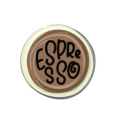 Types of coffee - espresso - hand drawn lettering illustration in a circle cup.