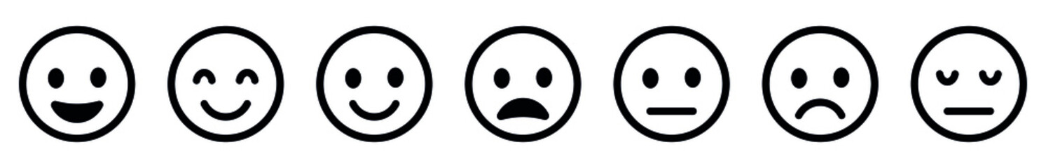 outline Emoji faces collection, Happy and sad emoji. Happy and sad emoji smiley faces line art vector icon for apps and websites
