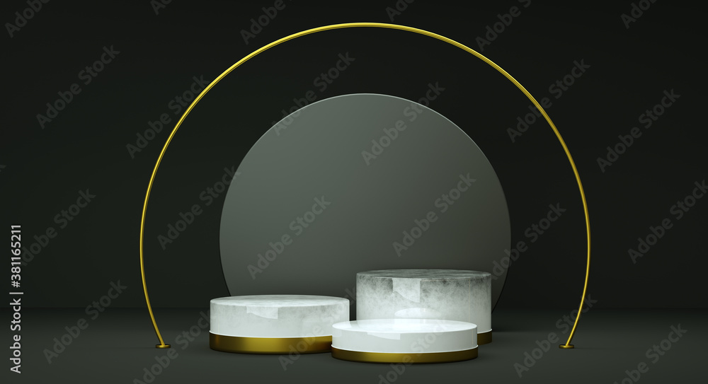 Poster mock up geometric shape podium for product design, 3d rendering, dark and elegant
