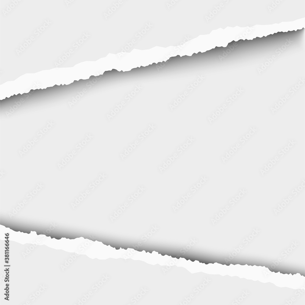 Wall mural torn, snatched window with white background in sheet of vector white paper.