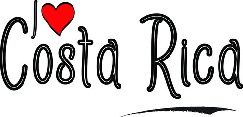 I Love Costa Rica Country Name Calligraphy Black Color Text on White Background