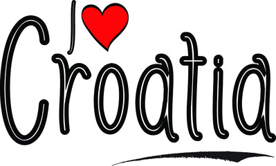 I Love Croatia. Country Name Calligraphy Black Color Text on White Background