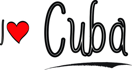 I Love Cuba Country Name Calligraphy Black Color Text on White Background