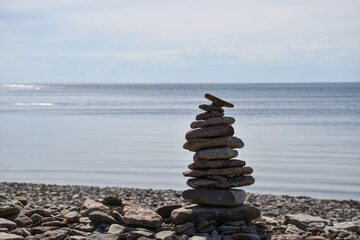Stacked stones by the coast