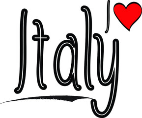 I Love Italy Country Name Bold Handwritten Calligraphy Black Color Text on White Background