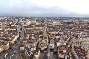 Obraz premium Aerial view of Nantes with Saint Nicolas Basilica, France