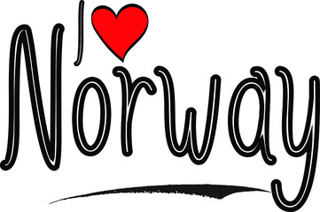 I Love Norway Country Name Bold Handwritten Calligraphy Black Color Text on White Background