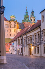 Naklejka na ściany i meble Krakow old town, Kanonicza street and Wawel castle in the morning