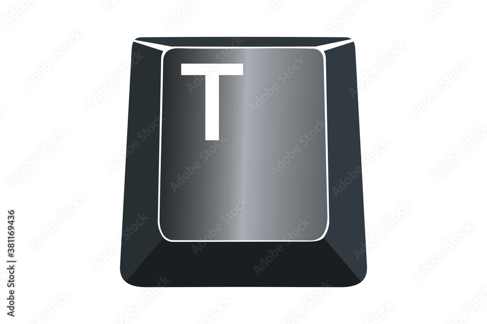 Poster t key on computers keyboard with white background