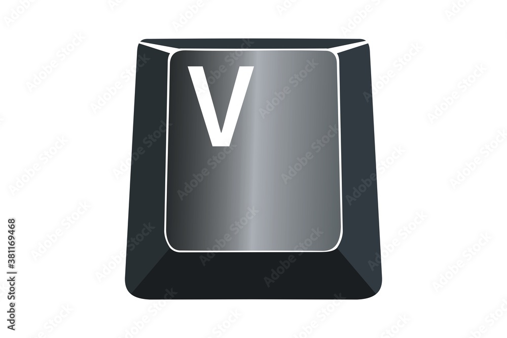 Poster v key on computers keyboard with white background