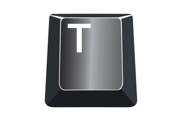 T key on computers keyboard with white background