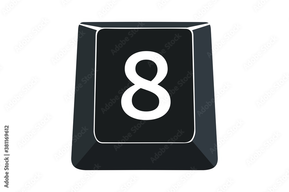 Poster 8 key on computers keyboard with white background