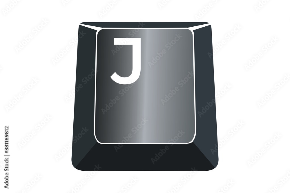 Poster j key on computers keyboard with white background