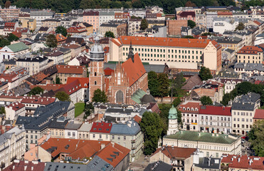 Fototapeta na wymiar Krakow, Poland, aerial view of the Corpus Christi church in the Kazimierz district