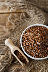 flax seed in white bowl
