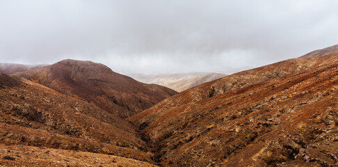 Mountain landscape view from Astronomical viewpoint Sicasumbre (Mirador Astronomico De Sica Sumbre). Fuerteventura. Canary Islands. Spain.
