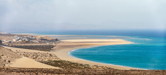 Seascape. View of Playa de Sotavento de Jandia. Fuerteventura. Canary Islands. Spain.