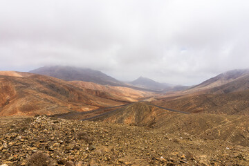 Mountain landscape view from Astronomical viewpoint Sicasumbre (Mirador Astronomico De Sica Sumbre). Fuerteventura. Canary Islands. Spain.