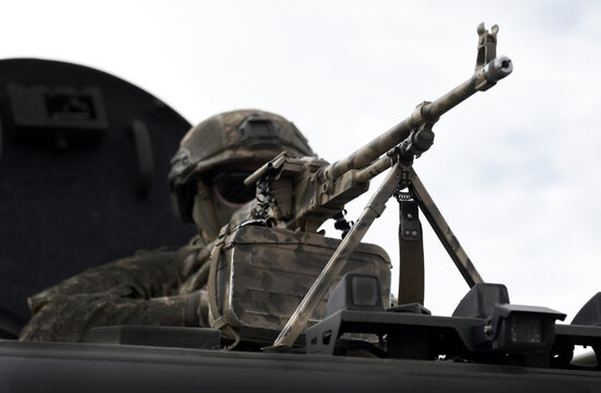 Soldier with a machine gun. War in Africa. Military conflicts in Africa