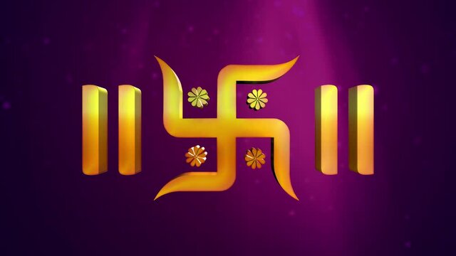 Swastika 3d with Purple background unique animation with 3d Ganpati Ganesh icon Swastik  welcome