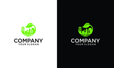 Abstract green city building logo design concept. Symbol icon of residential, apartment and city landscape.
