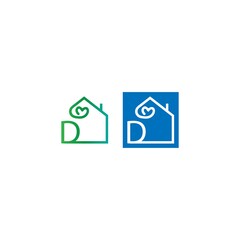 Fototapeta na wymiar Letter D house with love icon logo