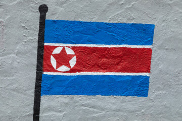 Flag of North Korea, painted on a wall
