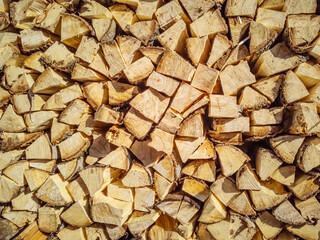 Chopped firewood close up