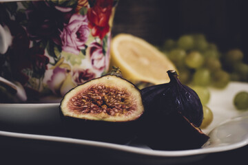 autumn atmosphere hot tea and fruit