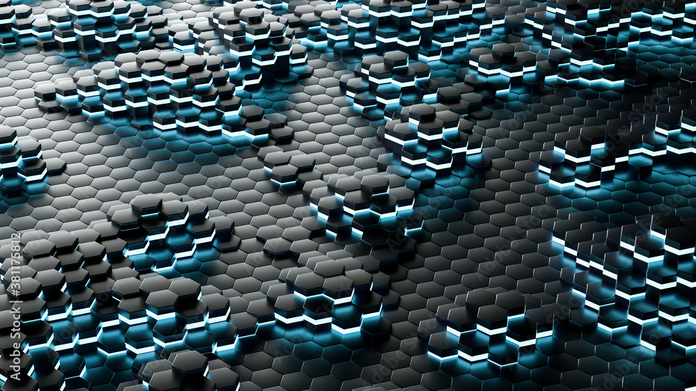 Poster abstract technological hexagonal background. 3d rendering