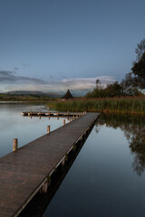 Fototapeta premium Llangors Lake, Breacon Beacons at Sunrise 