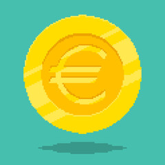 Pixel art style vector illustration of euro coin