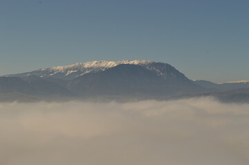 The dramatic and misty mountain landscape in Transylvania, Romania