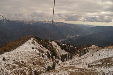 Hiking in the misty and dramatic Carpathian Mountain range in Romania, Eastern Europe