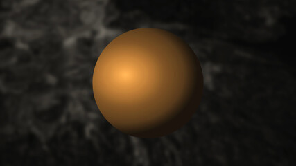 Golden sphere in the air. Blurred black background. 3D rendering