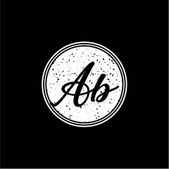 A B Initial Handwriting In Black and White Circle Frame Design