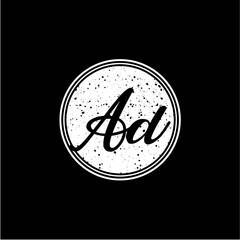 A D Initial Handwriting In Black and White Circle Frame Design