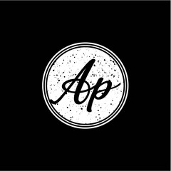 A P Initial Handwriting In Black and White Circle Frame Design