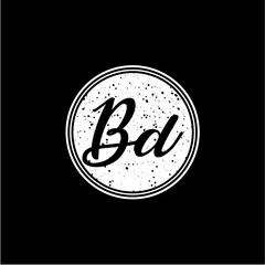 B D Initial Handwriting In Black and White Circle Frame Design