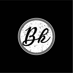 B K Initial Handwriting In Black and White Circle Frame Design