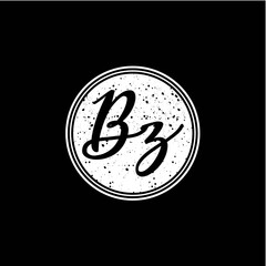 Fototapeta premium B Z Initial Handwriting In Black and White Circle Frame Design