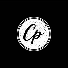 C P Initial Handwriting In Black and White Circle Frame Design